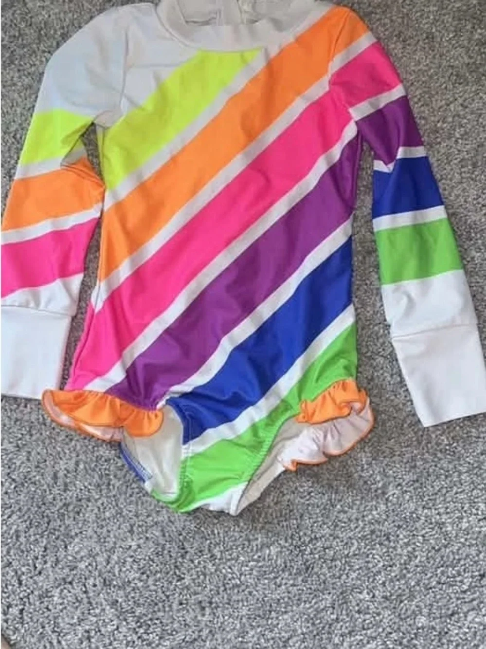 Kids Long Sleeve Rainbow Stripe Swim Suit - White oopsie daisy brand